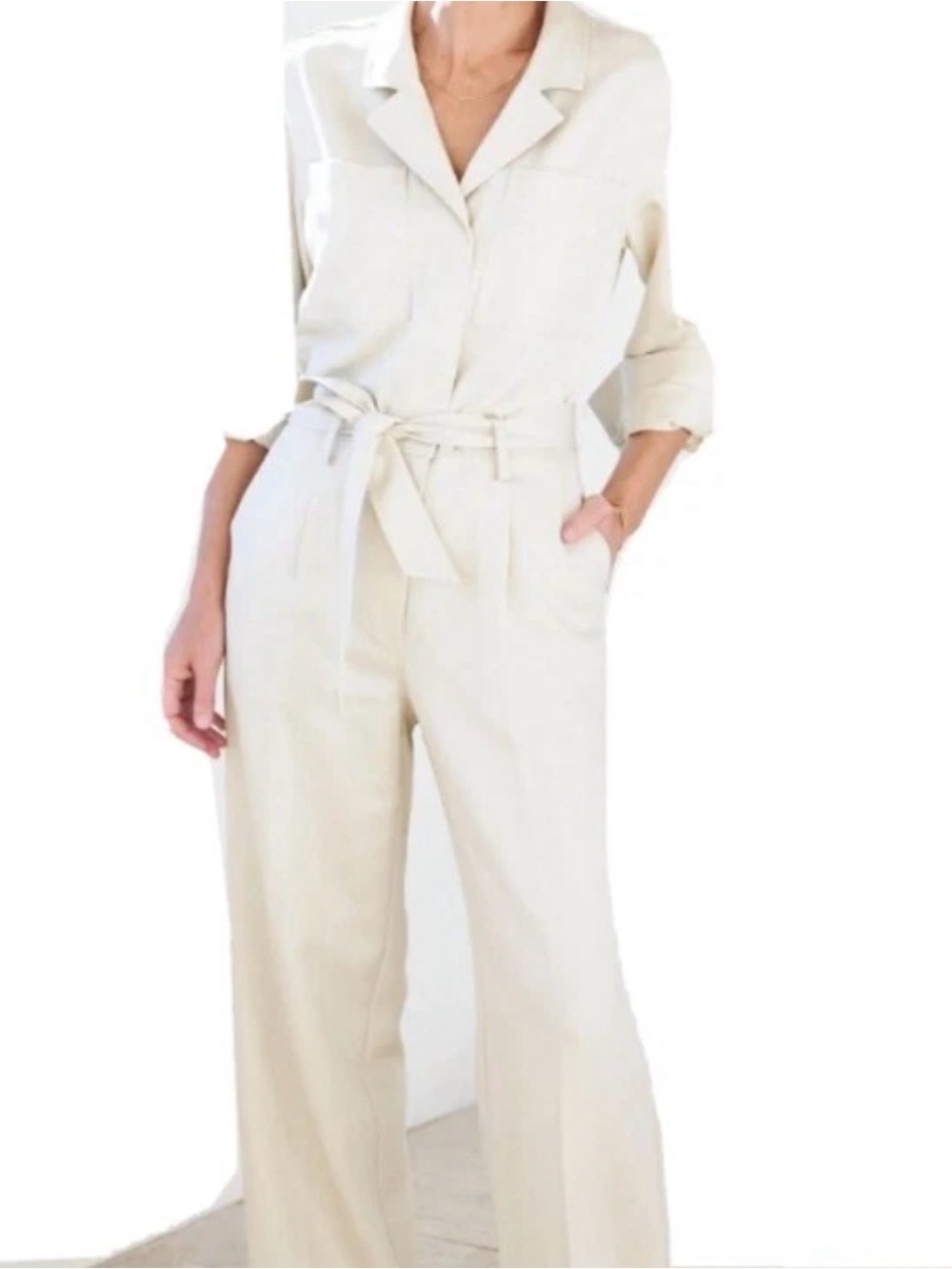 AYR Ivory Belted Jumpsuit Medium 100% Lyocell Pockets NWOT